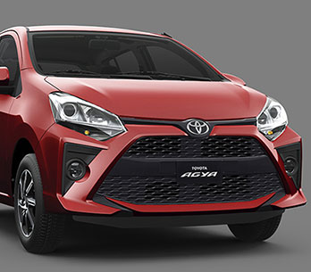 Diseño frontal  del Agya de Toyota con  aspecto agresivo.