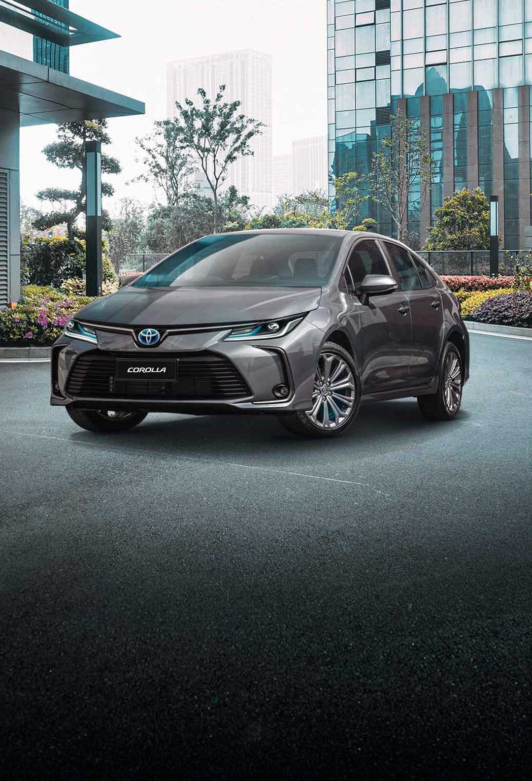 Gran Corolla sedán de Toyota, estacionado. Siente su elegancia y velocidad.